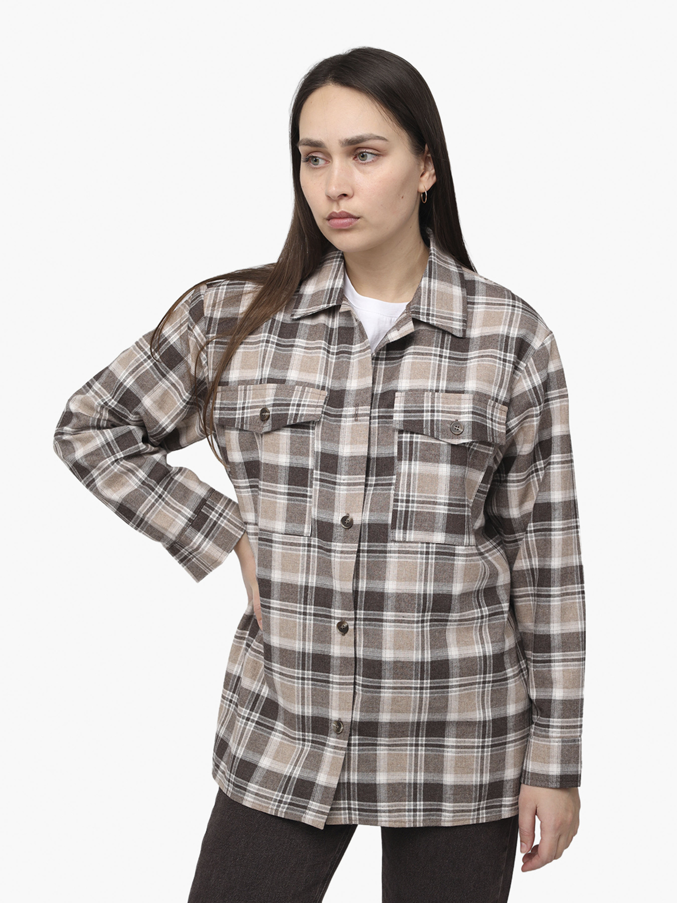 Рубашка с длинным рукавом женская  цвет коричневый ЦБ-00286263 модель ЦБ-00286263 Фото