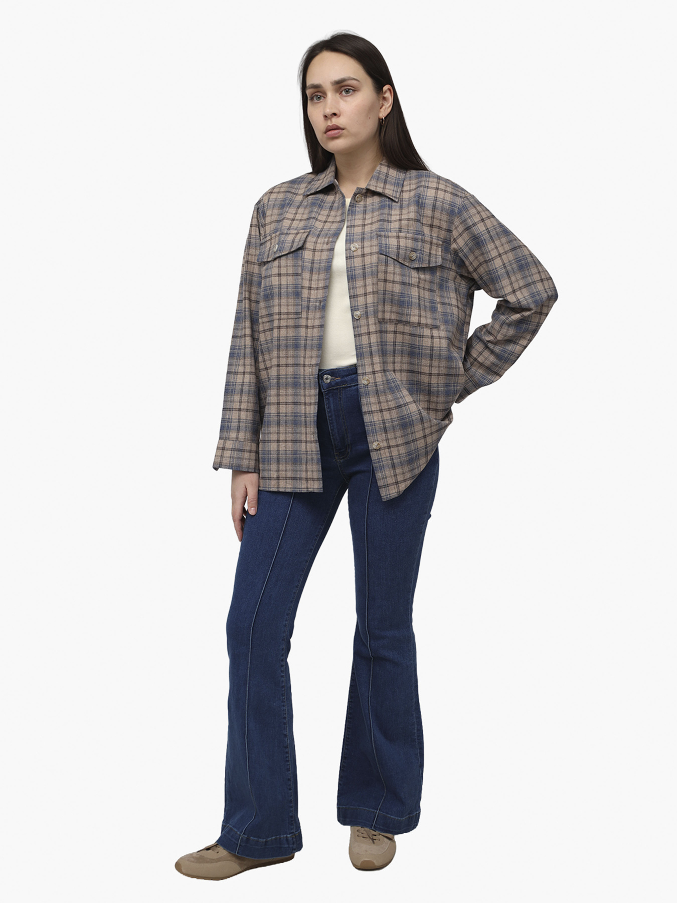 Рубашка с длинным рукавом женская  цвет коричневый ЦБ-00286265 модель ЦБ-00286265 Фото