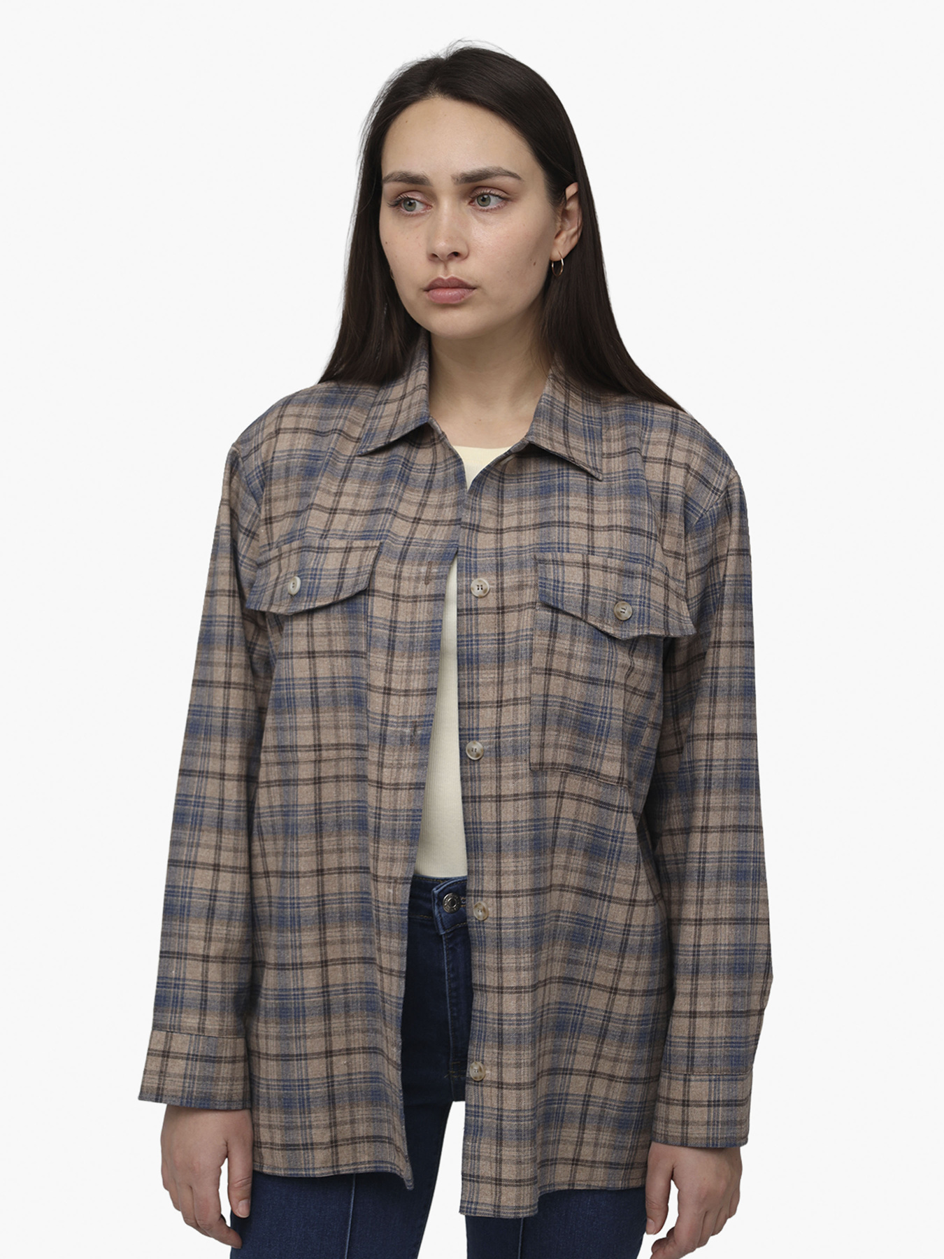 Рубашка с длинным рукавом женская  цвет коричневый ЦБ-00286265 модель ЦБ-00286265 Фото