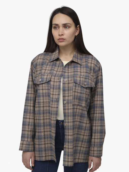 Рубашка с длинным рукавом женская  цвет коричневый ЦБ-00286265 модель ЦБ-00286265 Фото