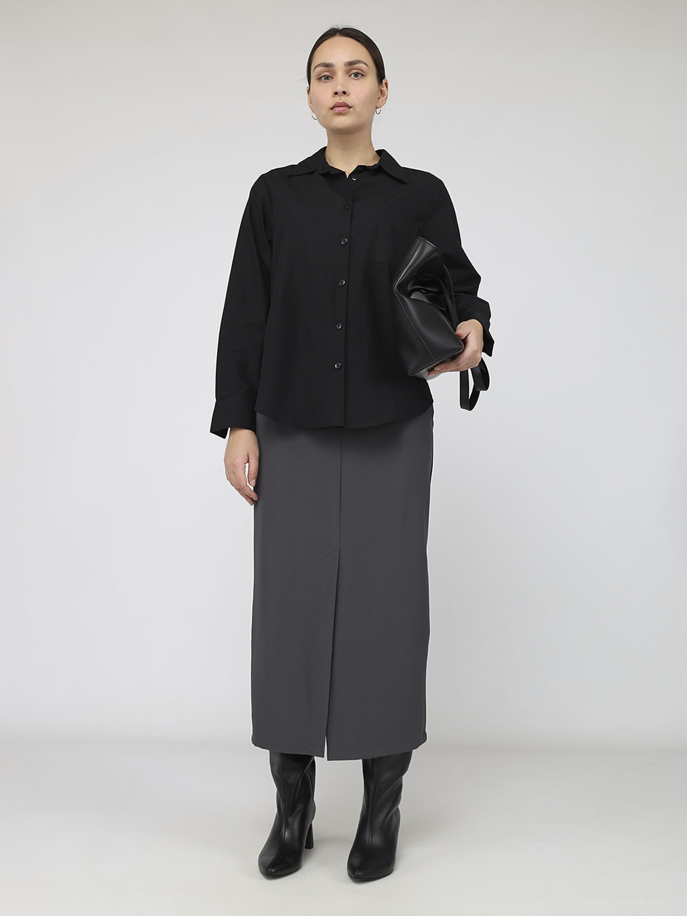 Рубашка с длинным рукавом женская  цвет черный ЦБ-00287021 модель ЦБ-00287021 Фото