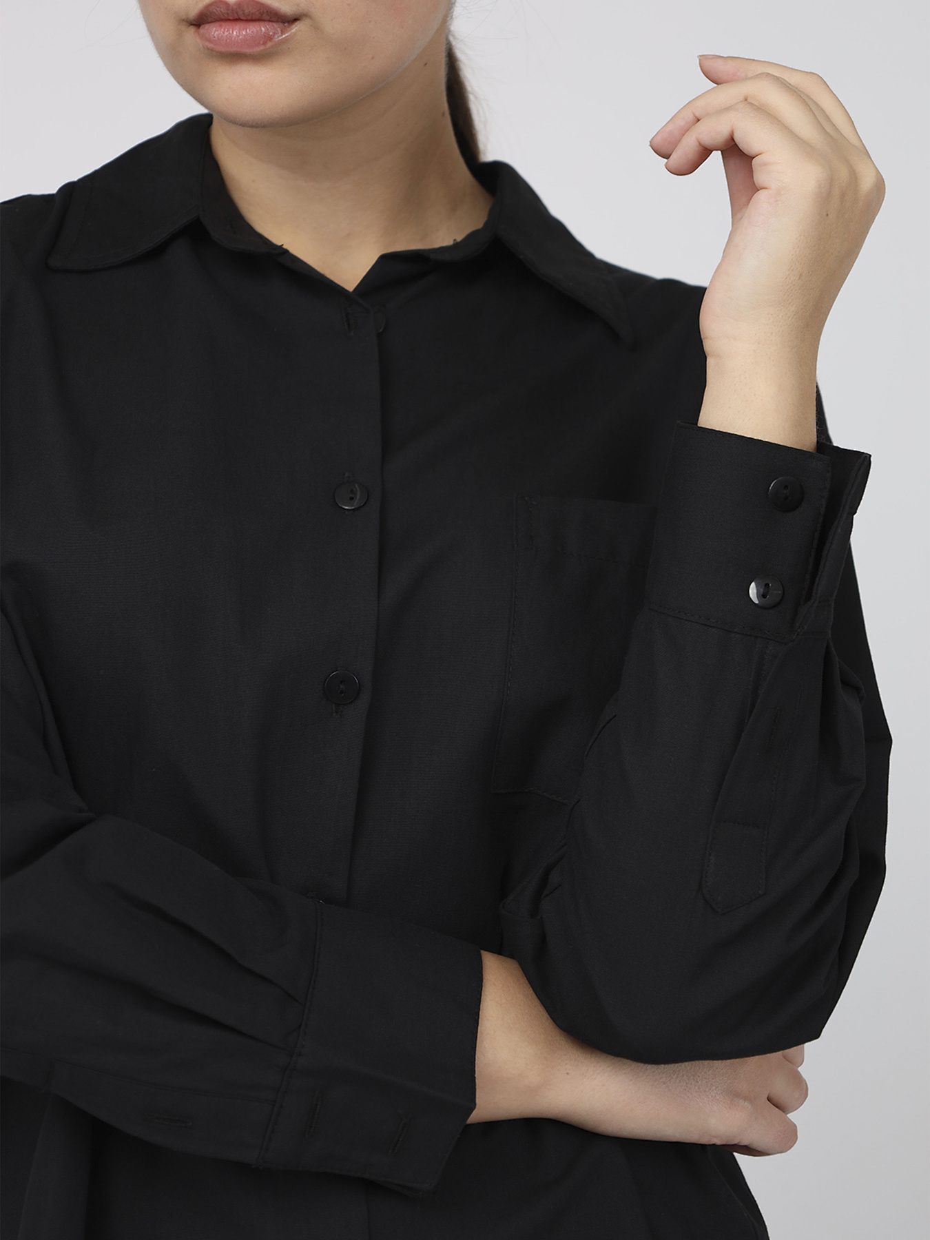 Рубашка с длинным рукавом женская  цвет черный ЦБ-00287021 модель ЦБ-00287021 Фото