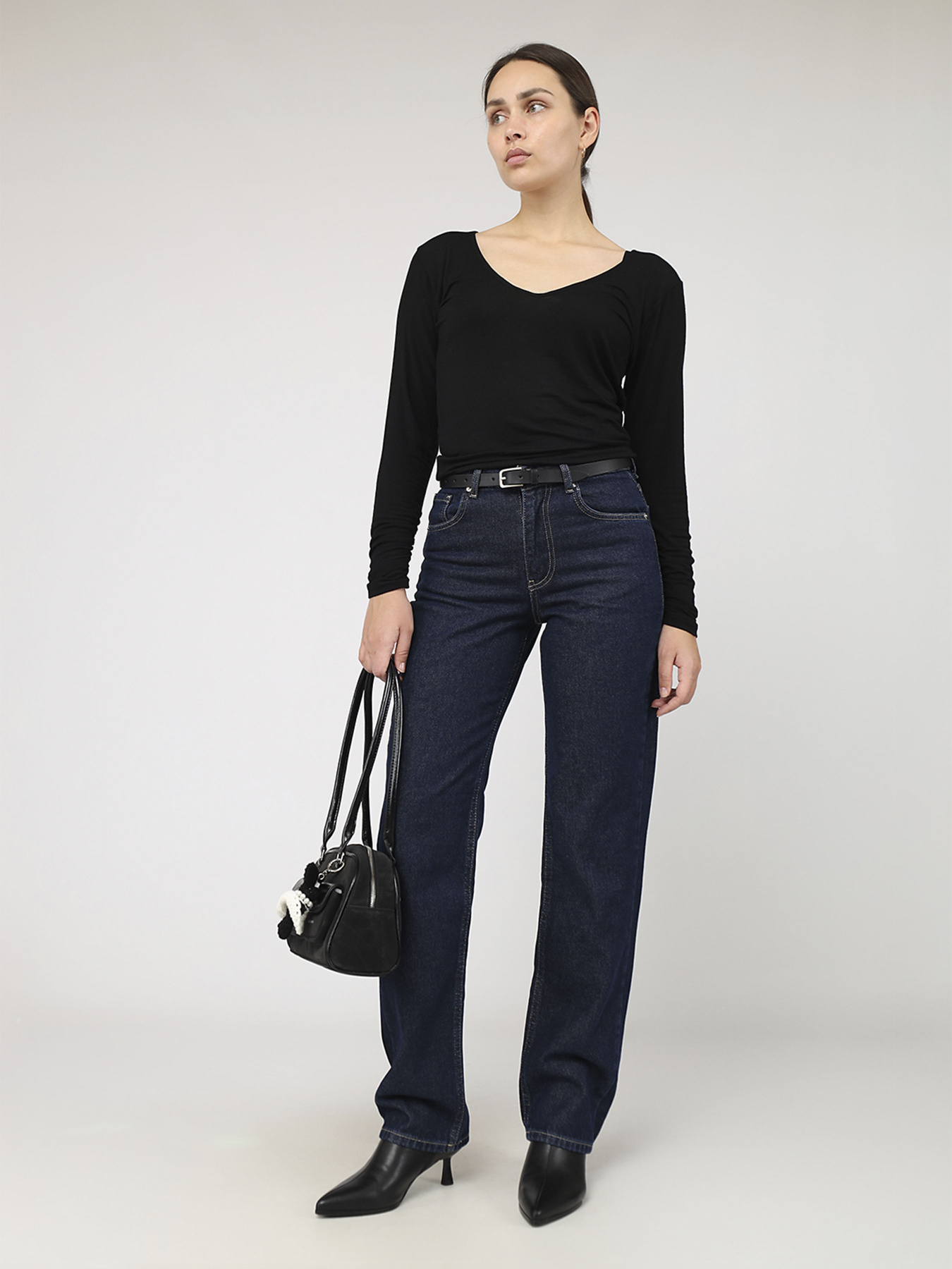 Футболка с длинным рукавом женская  цвет черный ЦБ-00287113 модель ЦБ-00287113 Фото