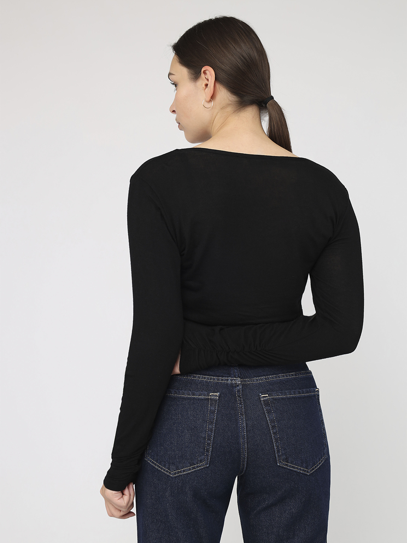 Футболка с длинным рукавом женская  цвет черный ЦБ-00287113 модель ЦБ-00287113 Фото