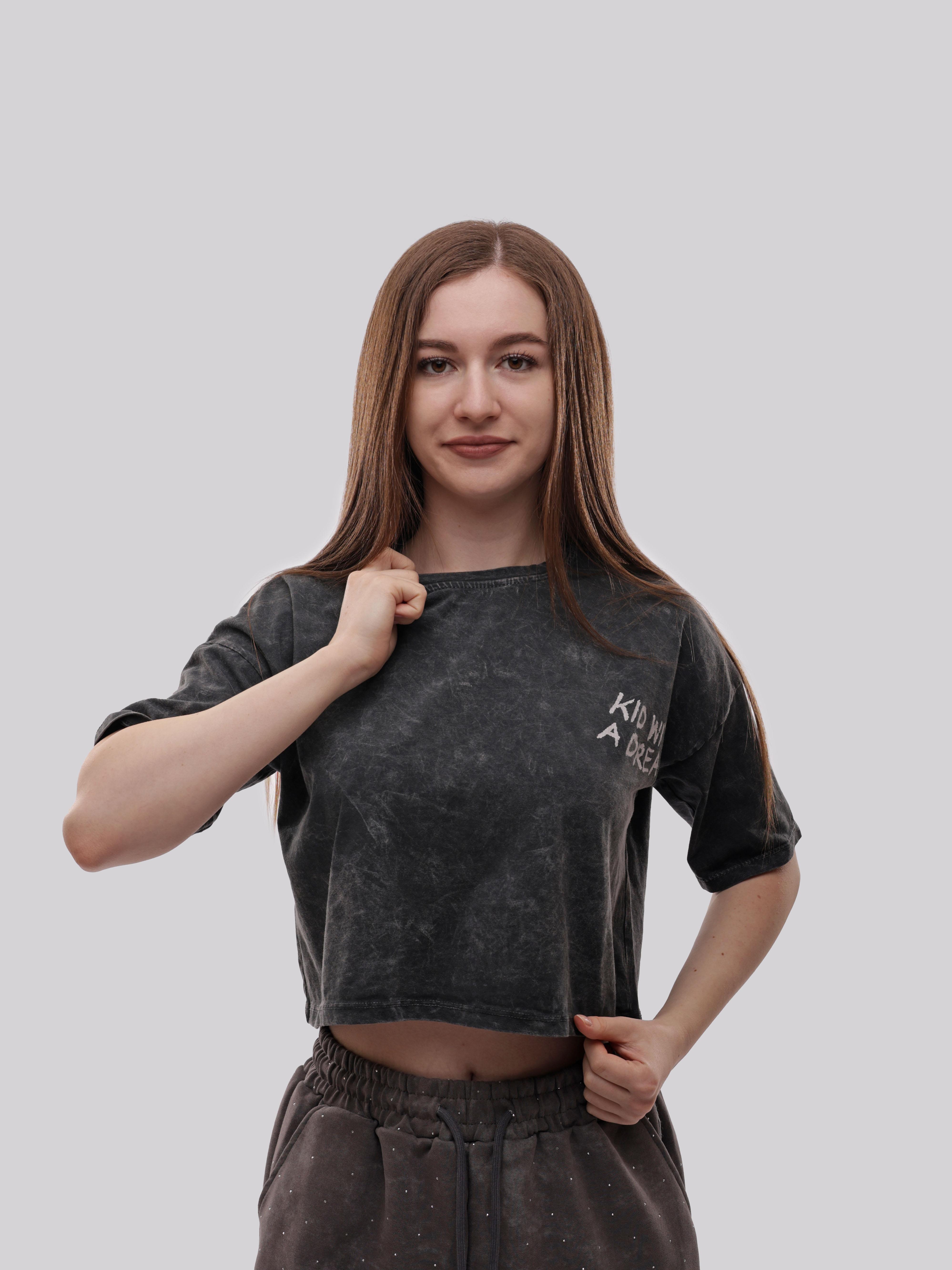 Жіноча Футболка LUMO  (713860) колір темно-сірий, матеріал віскоза/поліестер LUMO - купити в Україні
