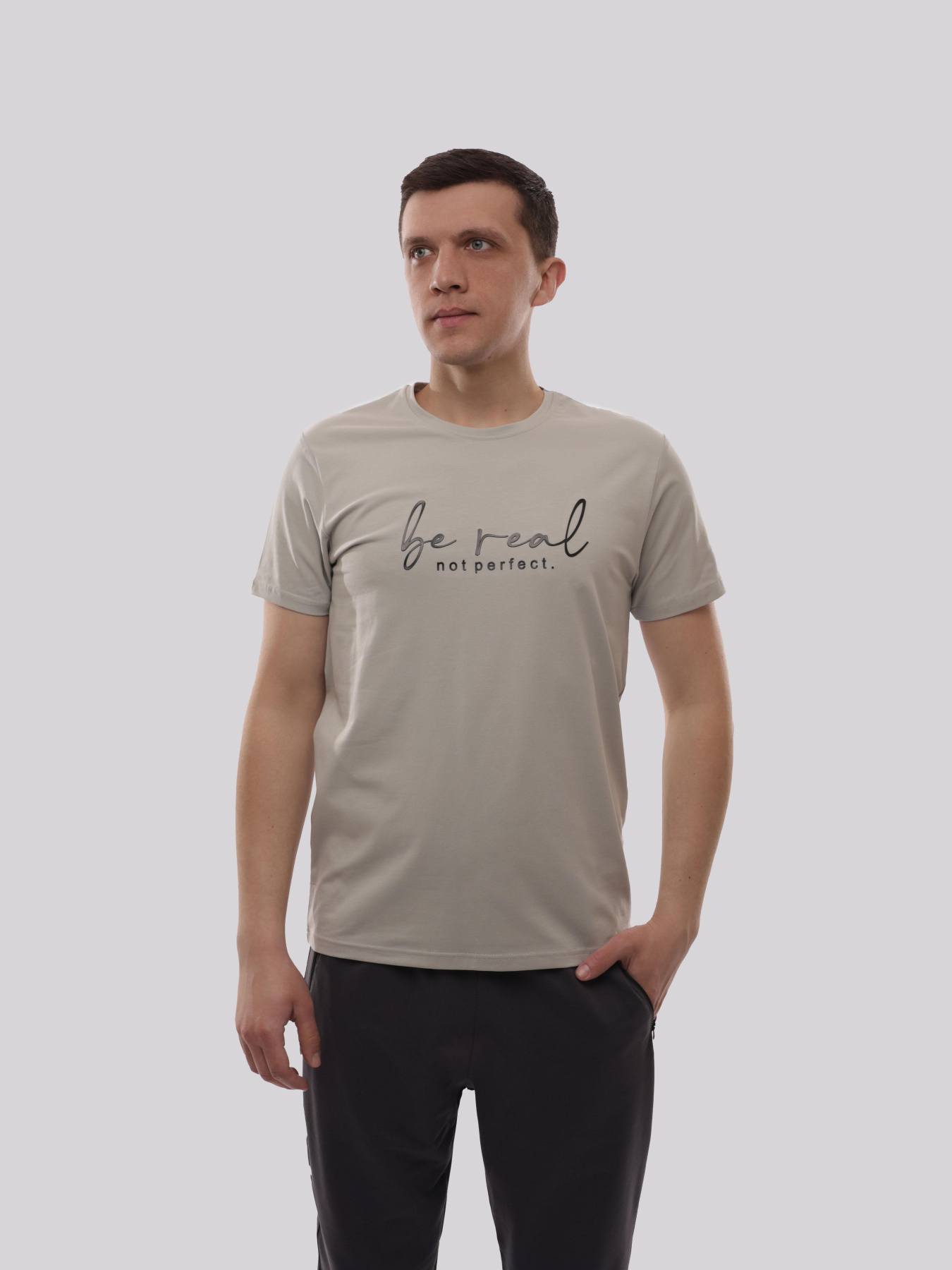 Футболка мужская Светло-серый TREND LINE модель 719931 Фото