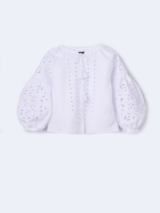 Белая рубашка с вышивкой ришелье модель 4848 Фото