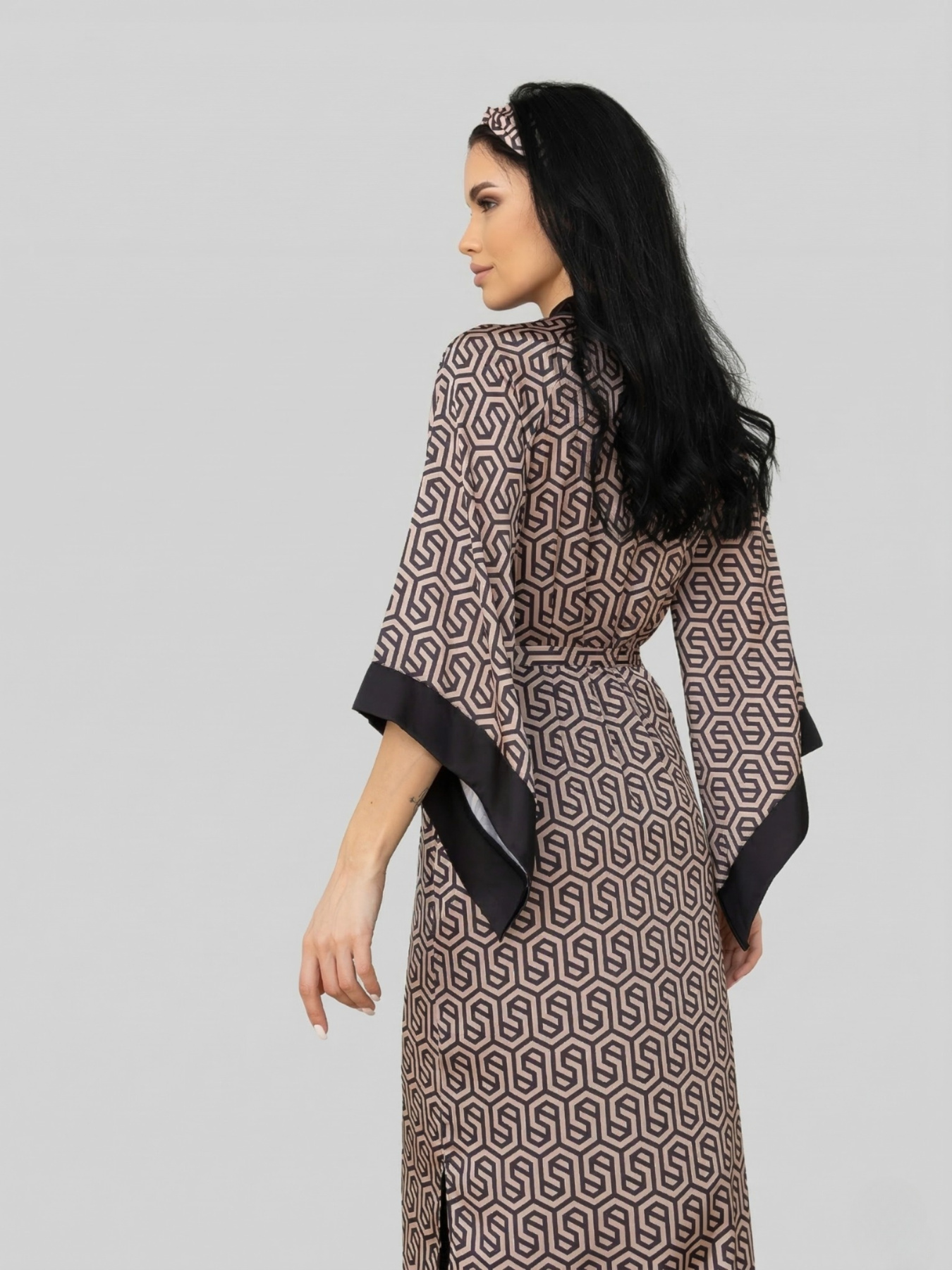 Шикарний шовковий комплект кімоно батал Кг199н Графіт+принт модель Кг199н Фото