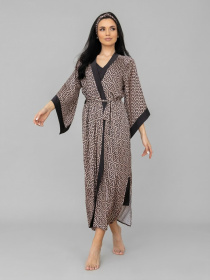 Шикарний шовковий комплект кімоно батал Кг199н Графіт+принт модель Кг199н Фото