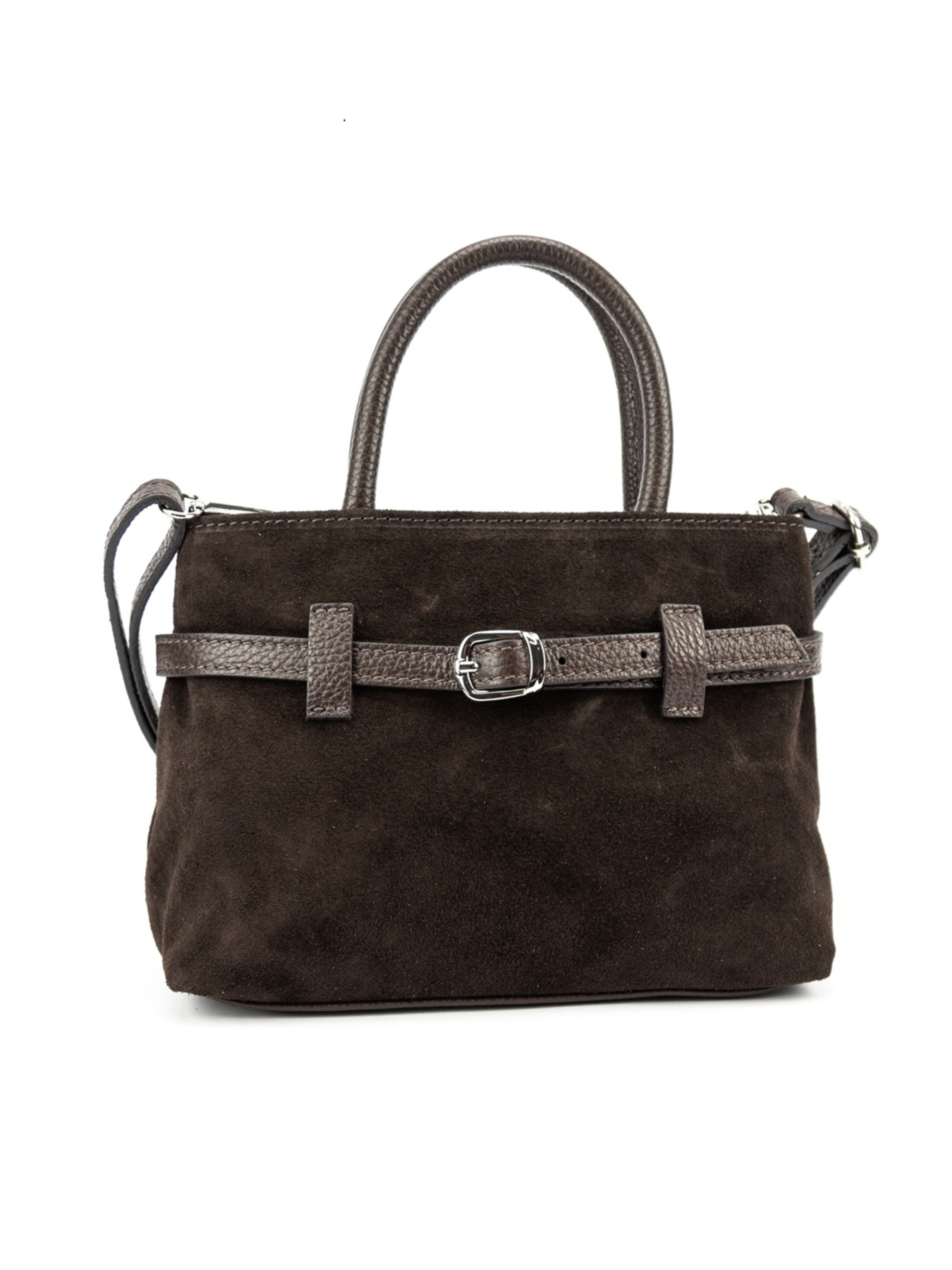 Сумка женская кроссбоди на плечо с ручкой из натуральной замши с акцентным ремешком модель F-IT-05253DB Фото