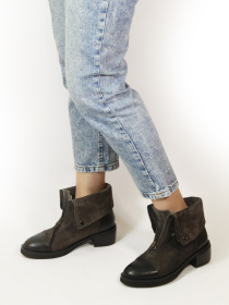 Жіночі замшеві черевики з декоративним відворотом та блискавкою модель X250-L83-R-4 Фото