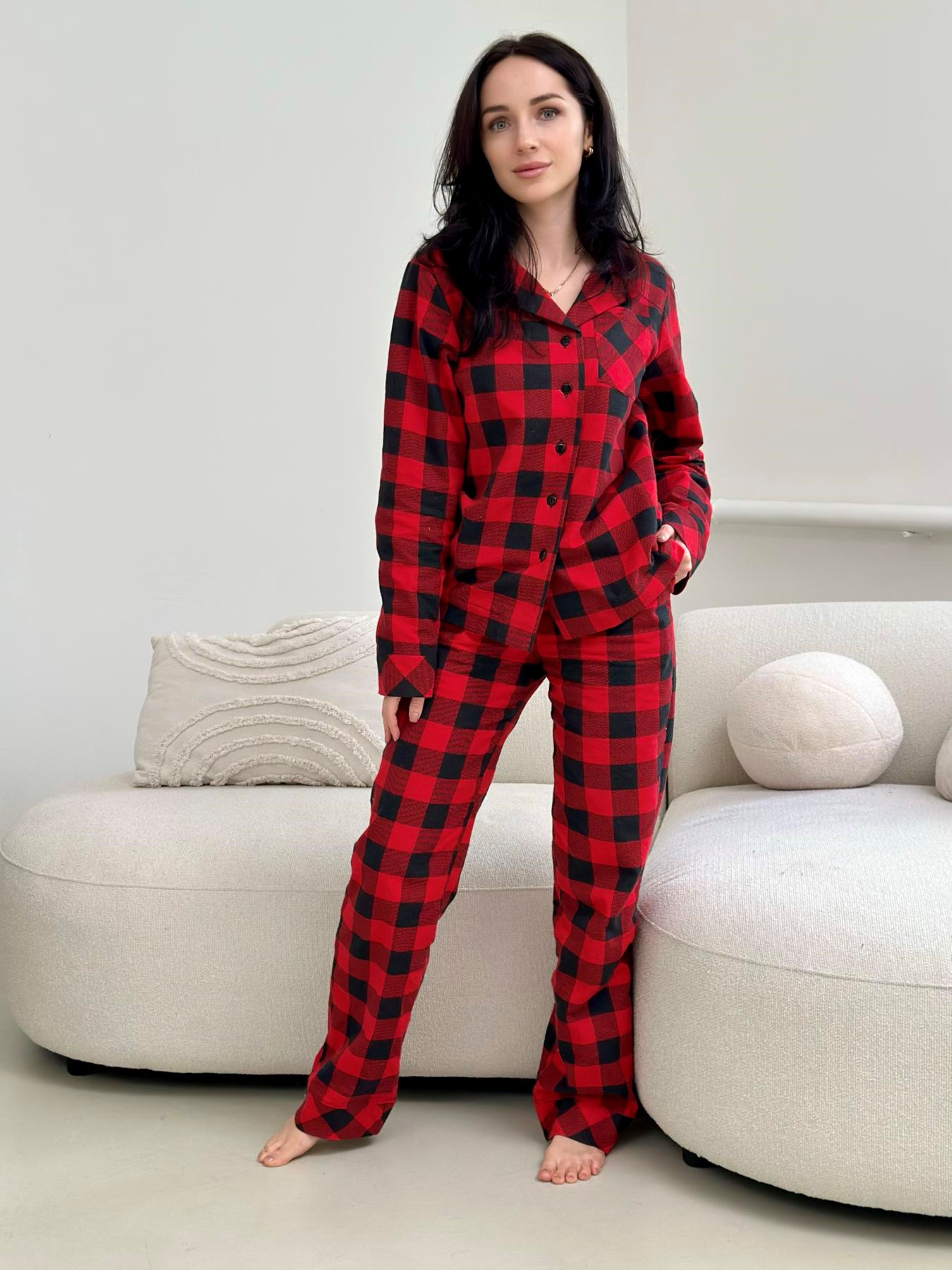 Жіноча Піжама Cosy  (mp892068) колір червоний/чорний, матеріал фланель
