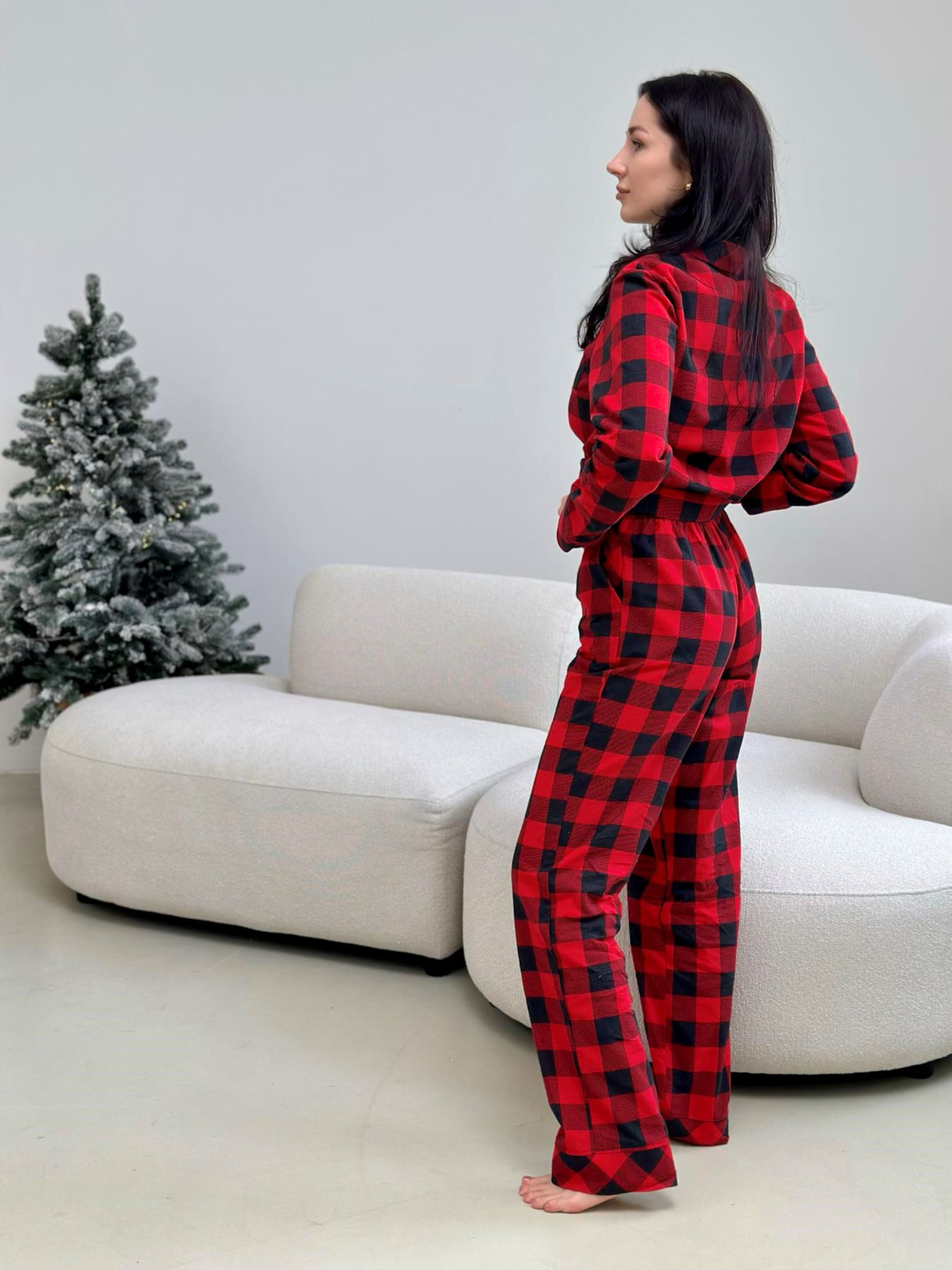 Пижама женская домашняя женская COSY в клетку "Holly Jolly" красно/черная модель HJFRBF0409 Фото