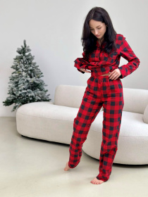 Пижама женская домашняя женская COSY в клетку "Holly Jolly" красно/черная модель HJFRBF0409 Фото