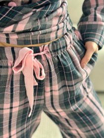 Домашняя женская пижама COSY в клеточку розовато-серая (рубашка+штаны) модель F571P01 Фото