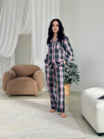Домашняя женская пижама COSY в клеточку розовато-серая (рубашка+штаны) модель F571P01 Фото