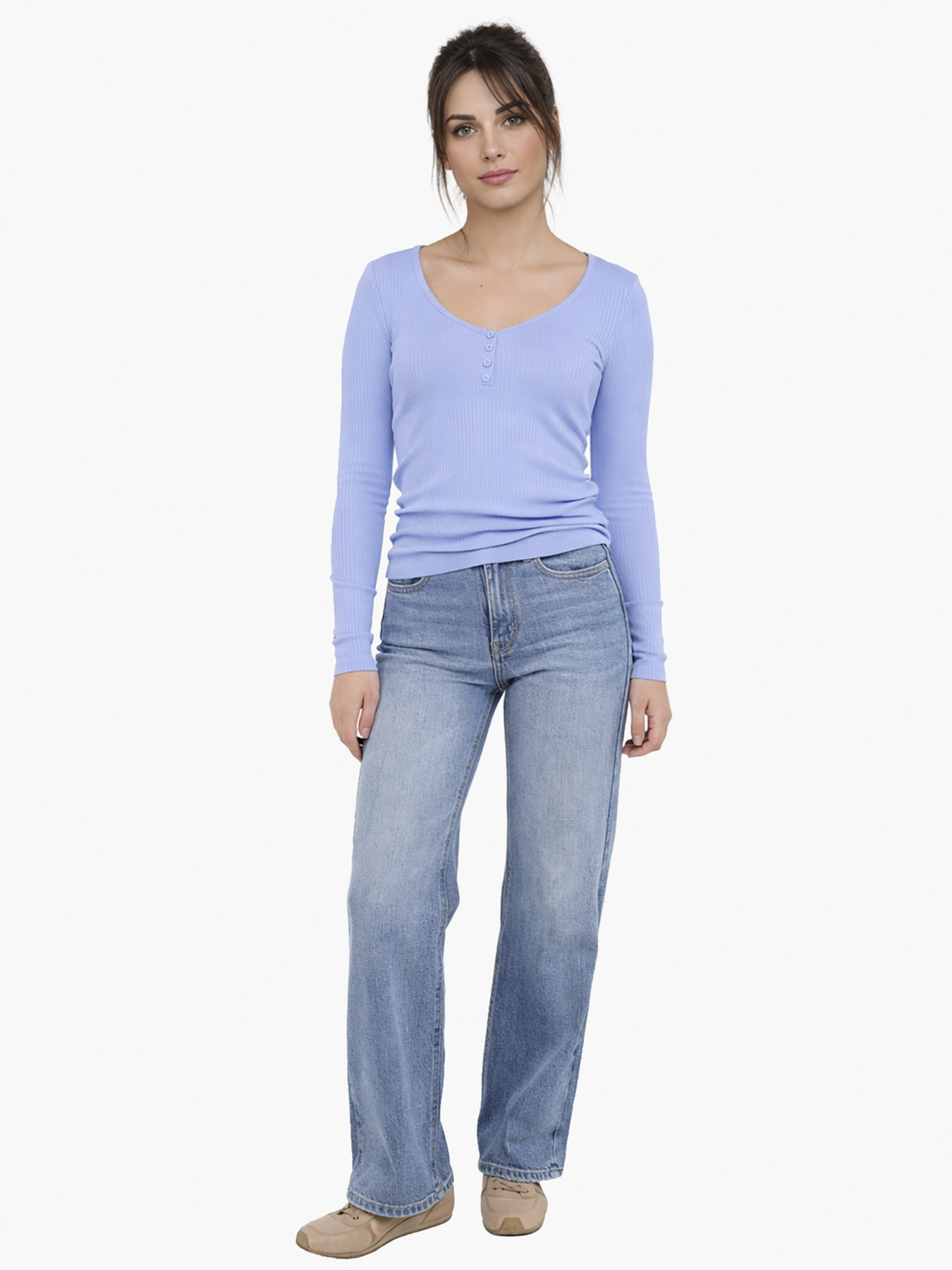 Футболка с длинным рукавом женская  цвет голубой ЦБ-00289691 модель ЦБ-00289691 Фото