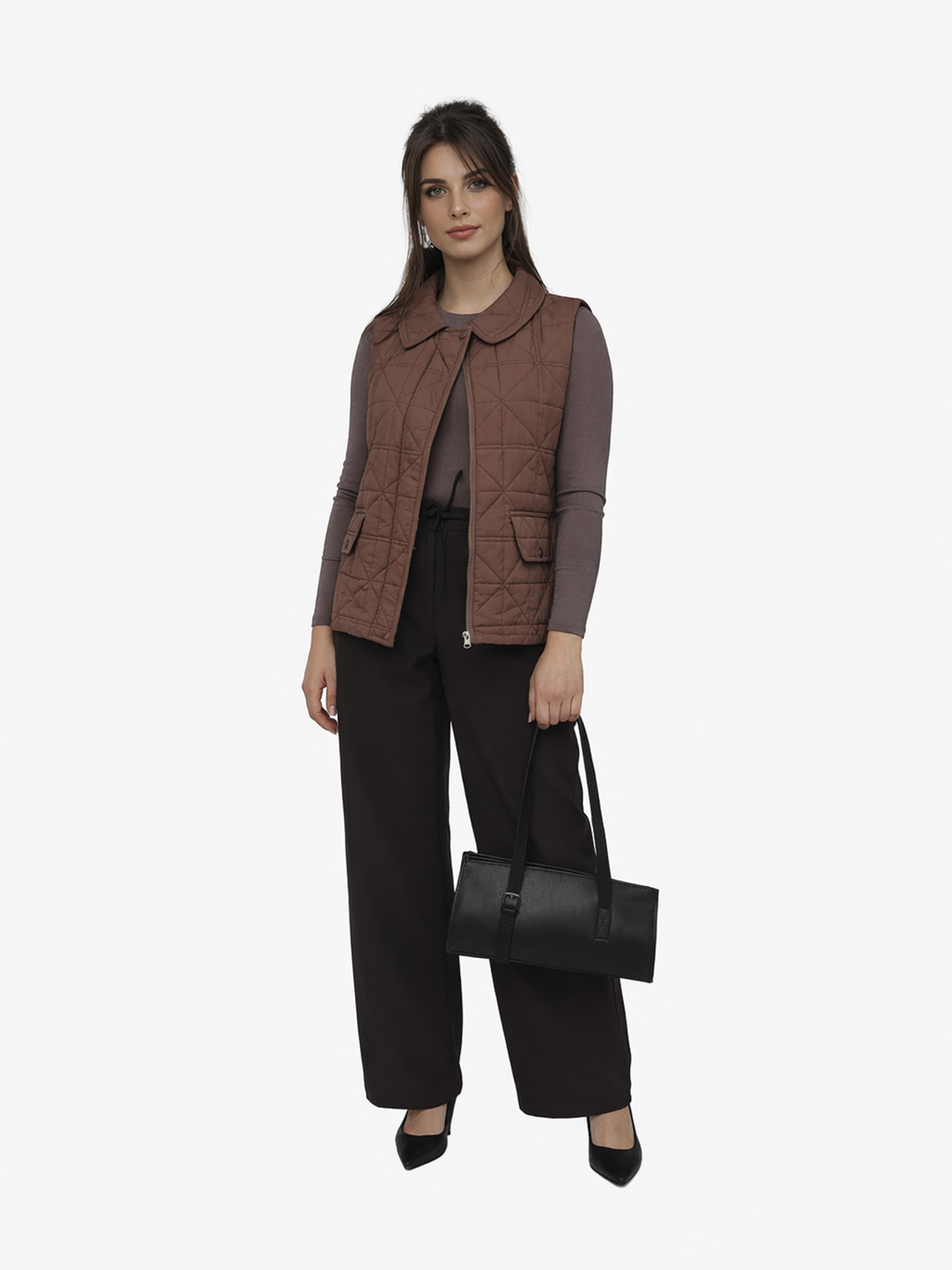 Жилет утеплённый женский  цвет коричневый ЦБ-00290255 модель ЦБ-00290255 Фото