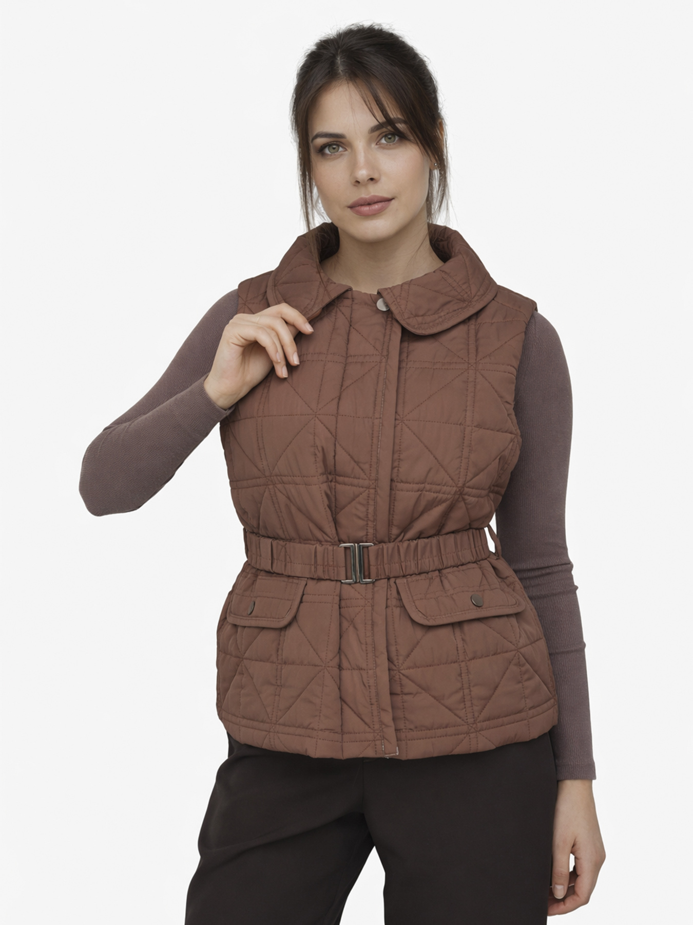 Жилет утеплённый женский  цвет коричневый ЦБ-00290255 модель ЦБ-00290255 Фото