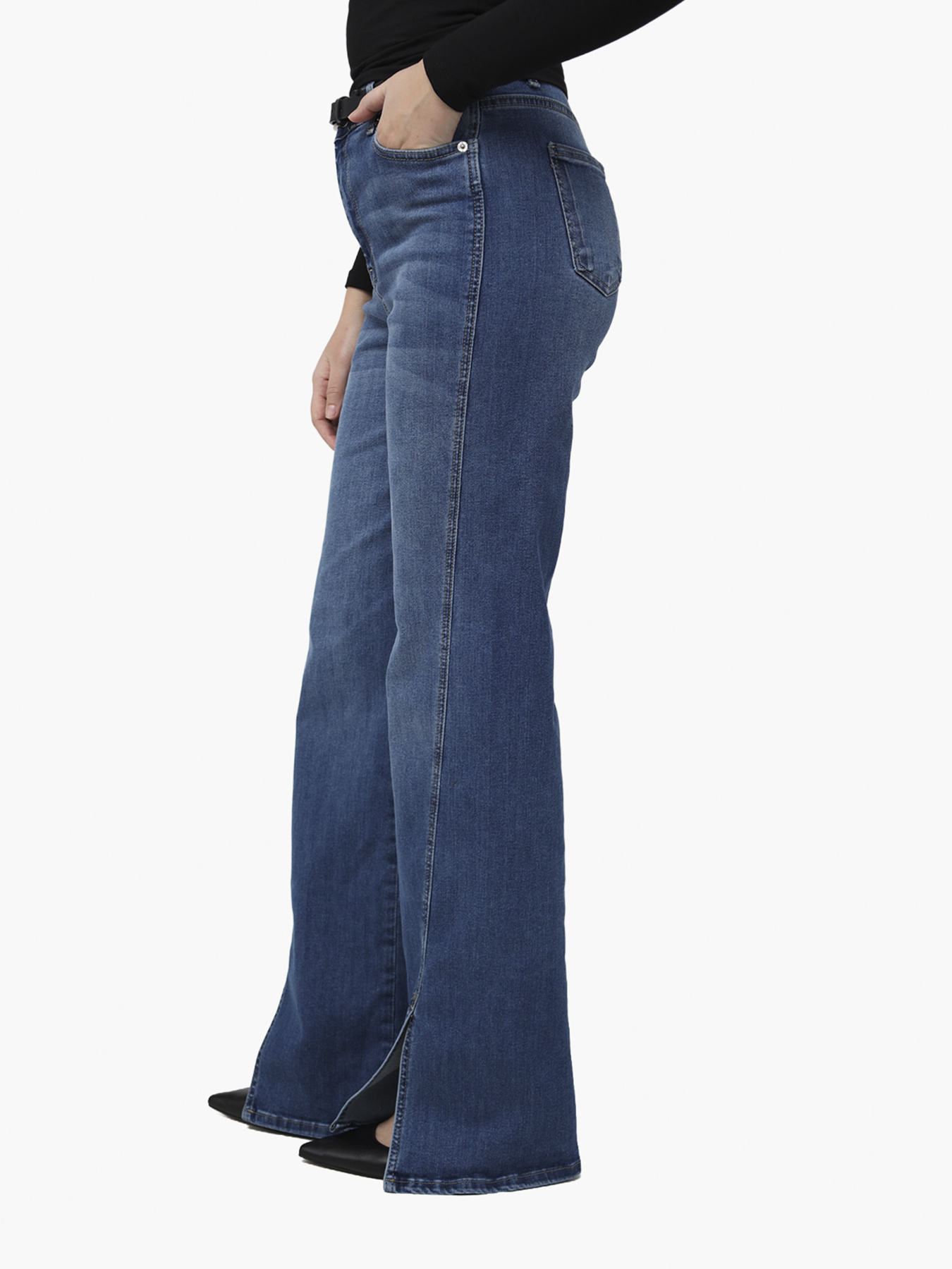 Джинсы wide leg женские  цвет синий ЦБ-00290480 модель ЦБ-00290480 Фото