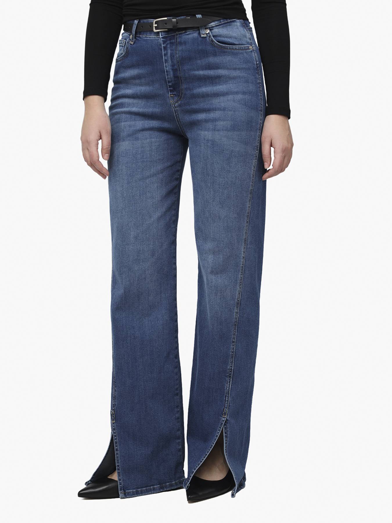 Джинсы wide leg женские  цвет синий ЦБ-00290480 модель ЦБ-00290480 Фото
