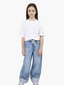 Джинси wide leg для дівчинки  колір блакитний ЦБ-00290688 модель ЦБ-00290688 Фото