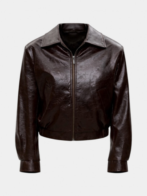 Шоколадная куртка из лакированной экокожи модель 12080 Фото