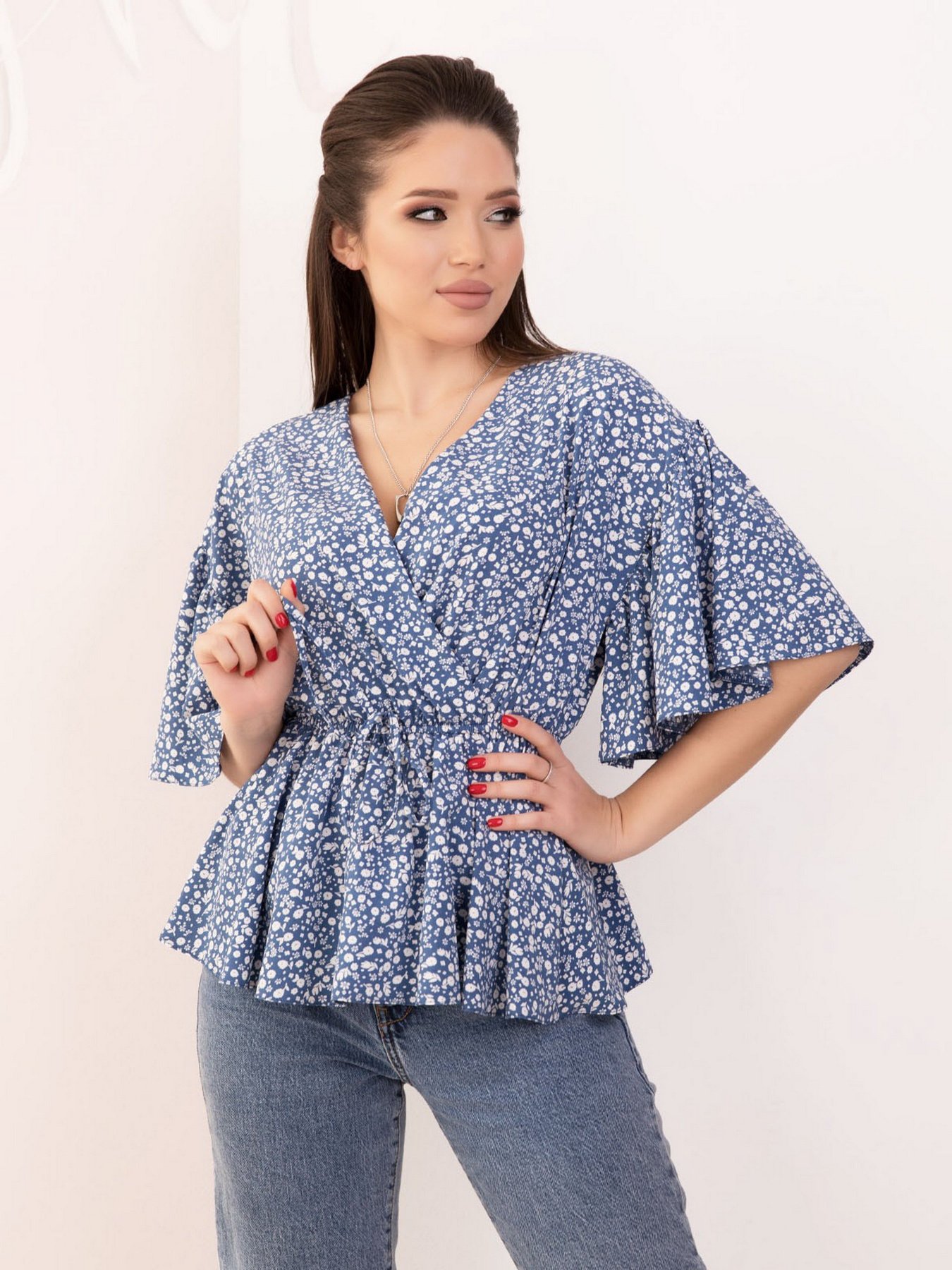 Блуза ISSA Plus модель SA-171_blue Блуза ISSA Plus модель SA-171_blue Фото