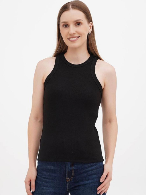 Майка женская базовая "рубчик" черная модель Wm328 Фото