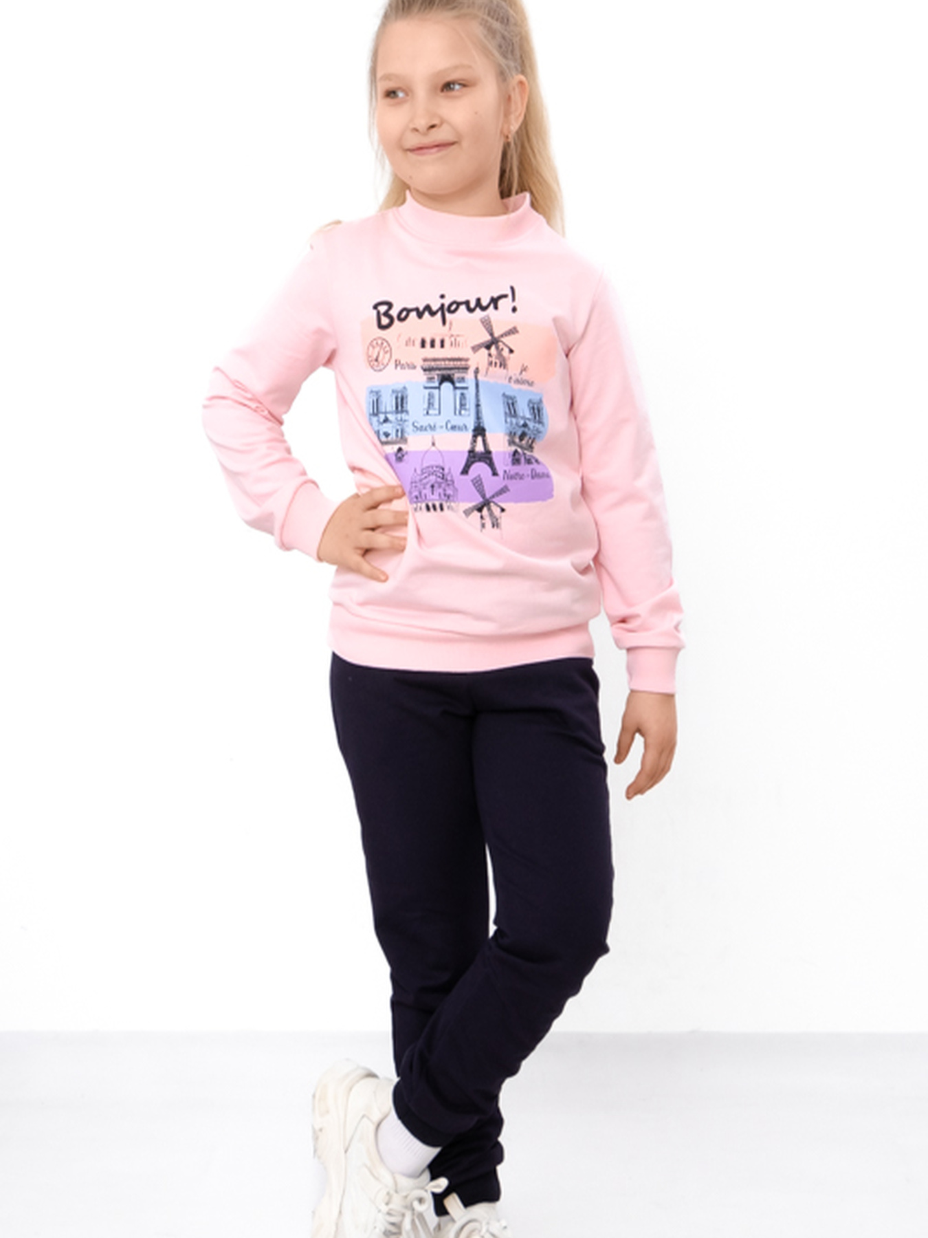 Спортивний костюм для дівчинки з принтом «Bonjour», Світло-рожевий​ Носи Своє (6063-057-33-3-1) модель 6063-057-33-3-1-sakura-bonjour Фото