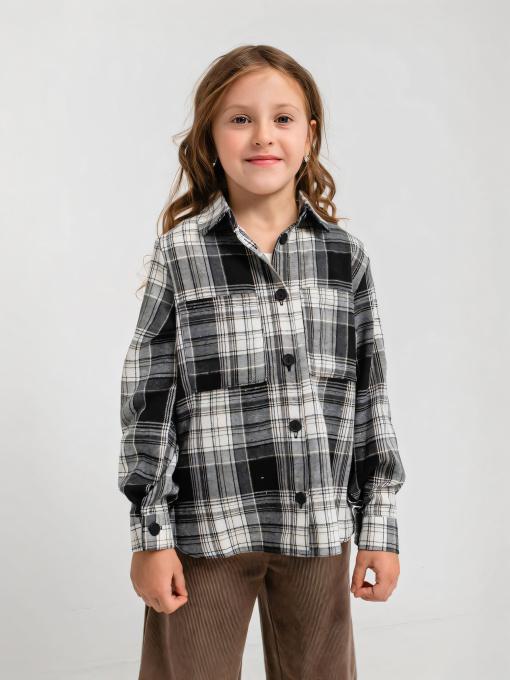 Дитяча фланелева сорочка на ґудзиках для дівчинки, Чорний Denchik (dn-8578_5) модель dn-8578-5-chornij Фото