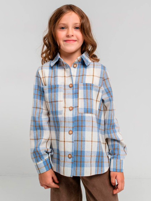 Дитяча фланелева сорочка в клітинку для дівчинки, Блакитний Denchik (dn-8578_3) модель dn-8578-3-blakitnij Фото