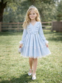 Дитяча сукня для дівчинки «Божена» з мереживом, Блакитний Denchik (dn-7347) модель dn-7347-blakitnij Фото