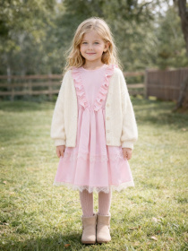 Дитяча сукня для дівчинки «Божена» з мереживом, Рожевий Denchik (dn-7347) модель dn-7347-rozhevij Фото