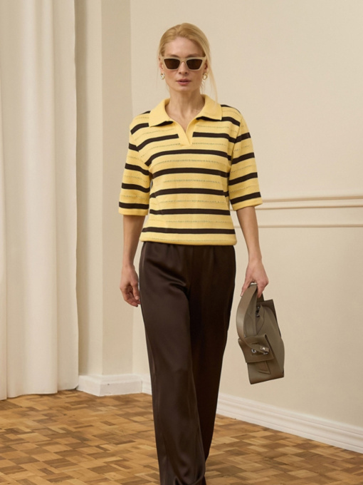 Жіноче поло у смужку з коротким рукавом, Лимонний TrikoBakh (2947) модель 2947-limon-shokolad Фото