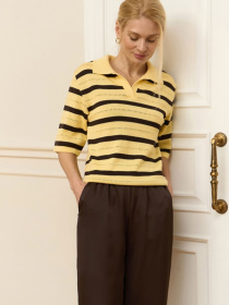 Жіноче поло у смужку з коротким рукавом, Лимонний TrikoBakh (2947) модель 2947-limon-shokolad Фото