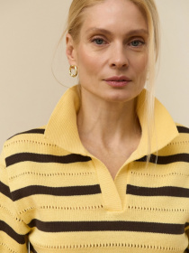 Жіноче поло у смужку з коротким рукавом, Лимонний TrikoBakh (2947) модель 2947-limon-shokolad Фото