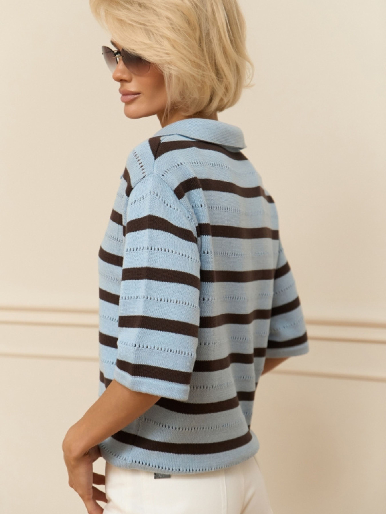 Жіноче поло у смужку з коротким рукавом, Блакитний TrikoBakh (2947) модель 2947-nebesno-shokoladnij Фото