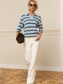 Жіноче поло у смужку з коротким рукавом, Блакитний TrikoBakh (2947) модель 2947-nebesno-shokoladnij Фото