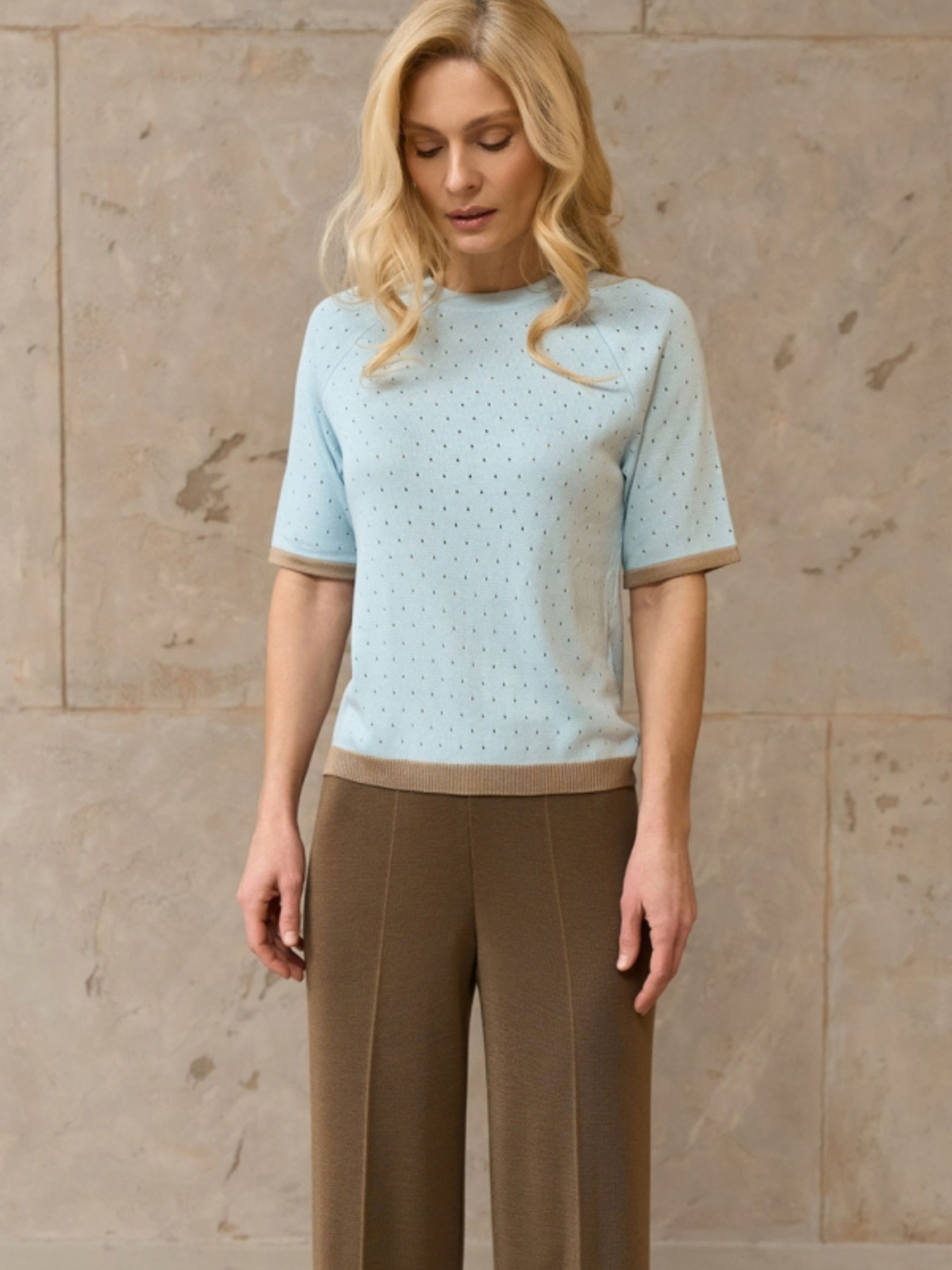 Жіночий топ реглан з ажурним візерунком, Блакитний TrikoBakh (2918) модель 2918-nebesnij Жіночий топ реглан з ажурним візерунком, Блакитний TrikoBakh (2918) модель 2918-nebesnij Фото