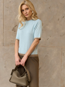 Жіночий топ реглан з ажурним візерунком, Блакитний TrikoBakh (2918) модель 2918-nebesnij Жіночий топ реглан з ажурним візерунком, Блакитний TrikoBakh (2918) модель 2918-nebesnij Фото