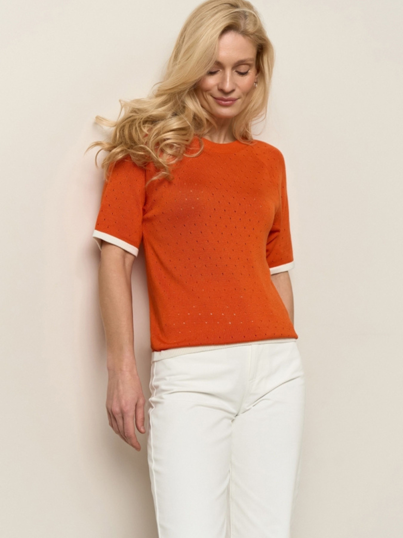 Жіночий топ реглан з ажурним візерунком, Помаранчевий TrikoBakh (2918) модель 2918-pomaranchevij Жіночий топ реглан з ажурним візерунком, Помаранчевий TrikoBakh (2918) модель 2918-pomaranchevij Фото