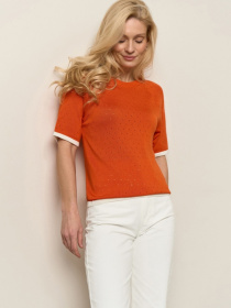 Жіночий топ реглан з ажурним візерунком, Помаранчевий TrikoBakh (2918) модель 2918-pomaranchevij Фото