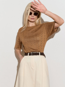 Жіночий ажурний топ із віскози, Коричневий TrikoBakh (2915) модель 2915-karamelx Жіночий ажурний топ із віскози, Коричневий TrikoBakh (2915) модель 2915-karamelx Фото