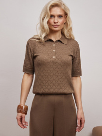Жіноче ажурне поло з коротким рукавом, Капучино TrikoBakh (2919) модель 2919-kapuchno Фото