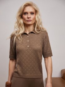 Жіноче ажурне поло з коротким рукавом, Капучино TrikoBakh (2919) модель 2919-kapuchno Фото