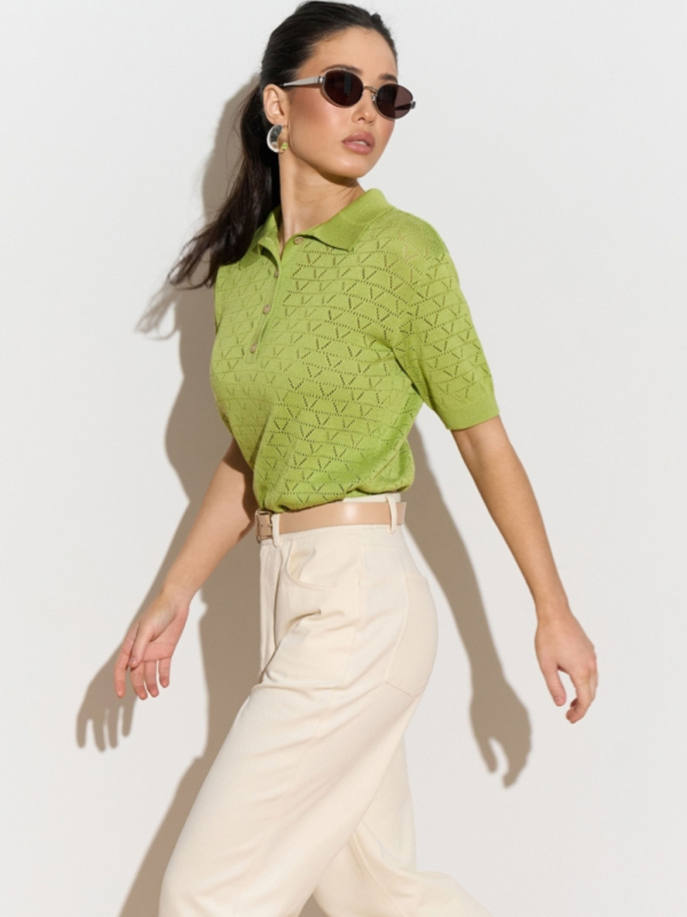 Жіноче ажурне поло з коротким рукавом, Салатовий TrikoBakh (2919) модель 2919-lajm Жіноче ажурне поло з коротким рукавом, Салатовий TrikoBakh (2919) модель 2919-lajm Фото