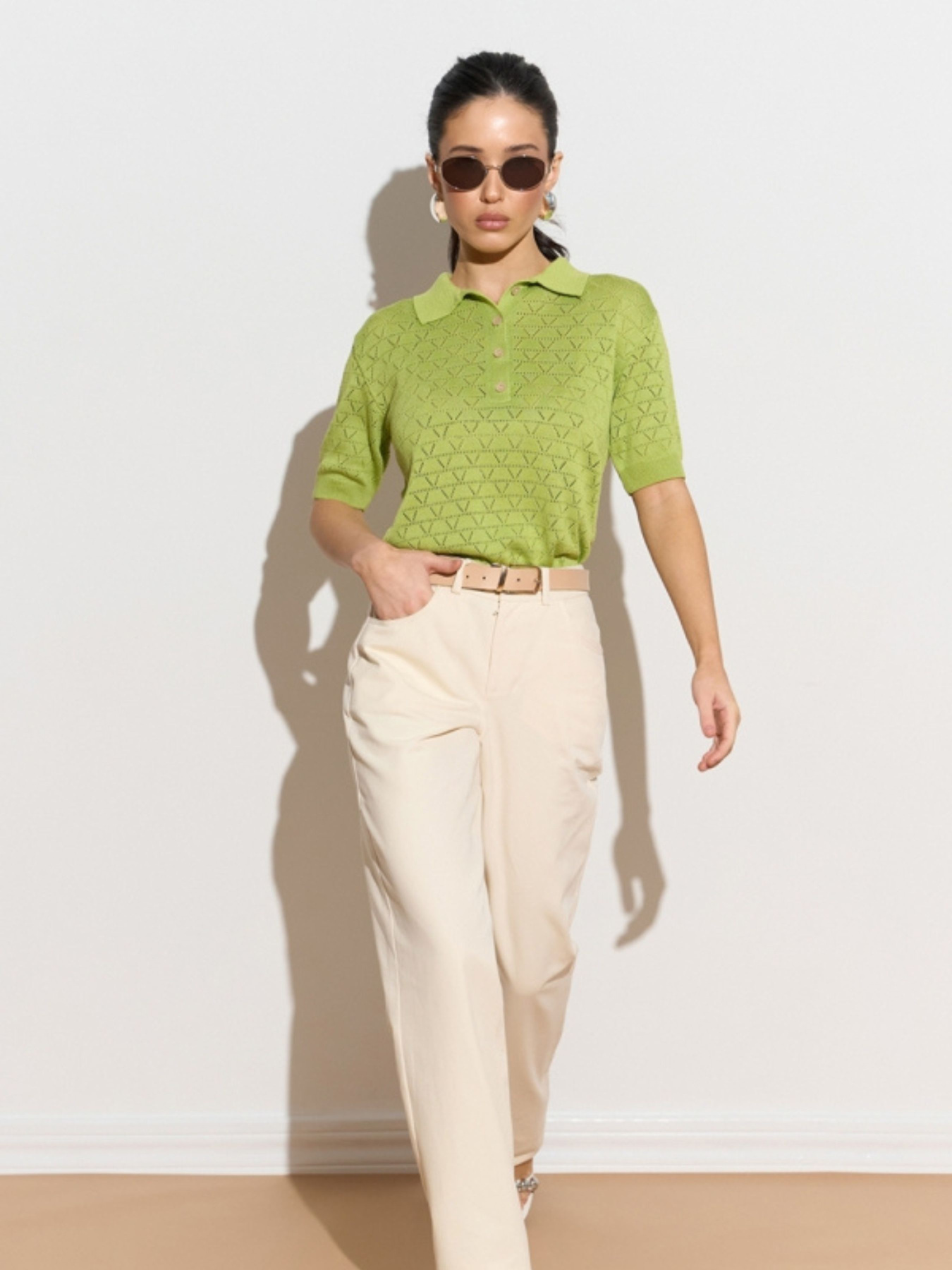 Жіноче ажурне поло з коротким рукавом, Салатовий TrikoBakh (2919) модель 2919-lajm Жіноче ажурне поло з коротким рукавом, Салатовий TrikoBakh (2919) модель 2919-lajm Фото