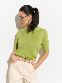 Жіноче ажурне поло з коротким рукавом, Салатовий TrikoBakh (2919) модель 2919-lajm Жіноче ажурне поло з коротким рукавом, Салатовий TrikoBakh (2919) модель 2919-lajm Фото