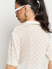 Жіноче ажурне поло з коротким рукавом, Молочний TrikoBakh (2919) модель 2919-molochnij Фото